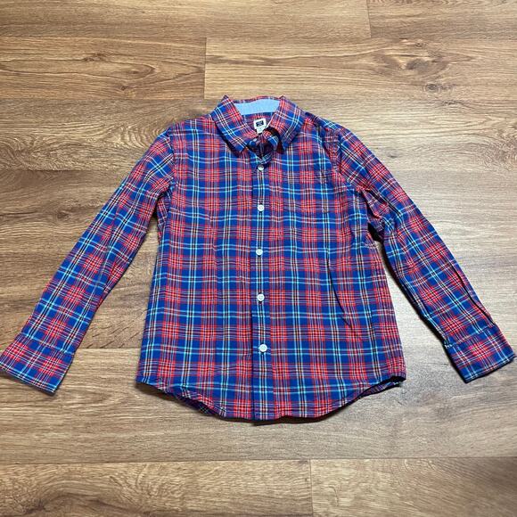 Janie & Jack Boys Red Blue Plaid Long Sleeve Button Up Shirt Size 6 Small - Picture 1 of 5